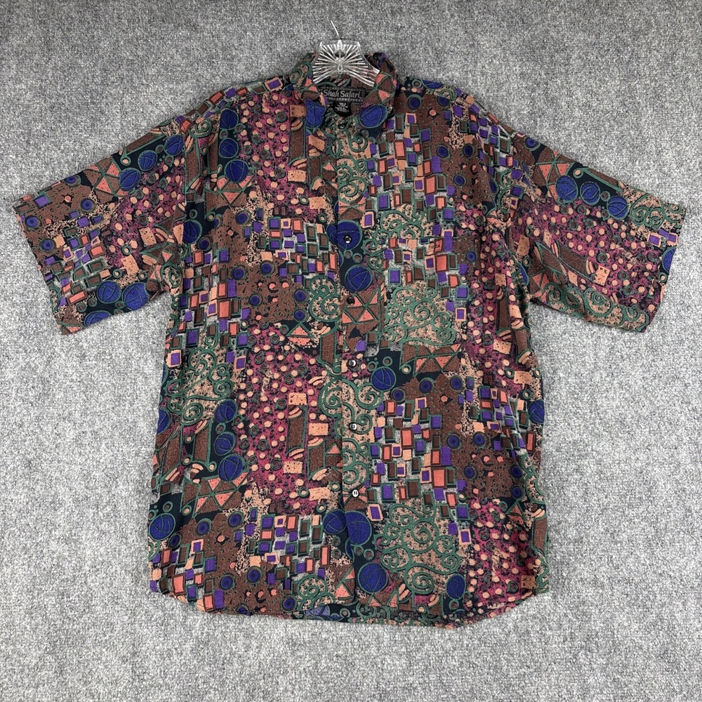 Rare Vintage Shah Safari All Rayon Klimt Abstract Pattern Shirt Large Qatar